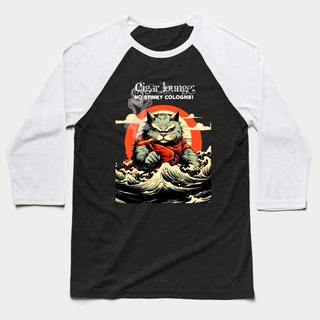 Cigar Lounge: No Stinky Cologne Allowed! On a dark (Knocked Out) background Baseball T-Shirt by Puff Sumo
